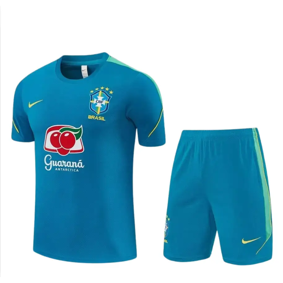 Kit Entraînement Brésil Coupe du monde 2026 Manches courtes Bleu Ciel Passe D