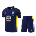 Kit Entraînement Brésil Coupe du monde 2026 Manches courtes Bleu Navy Passe D