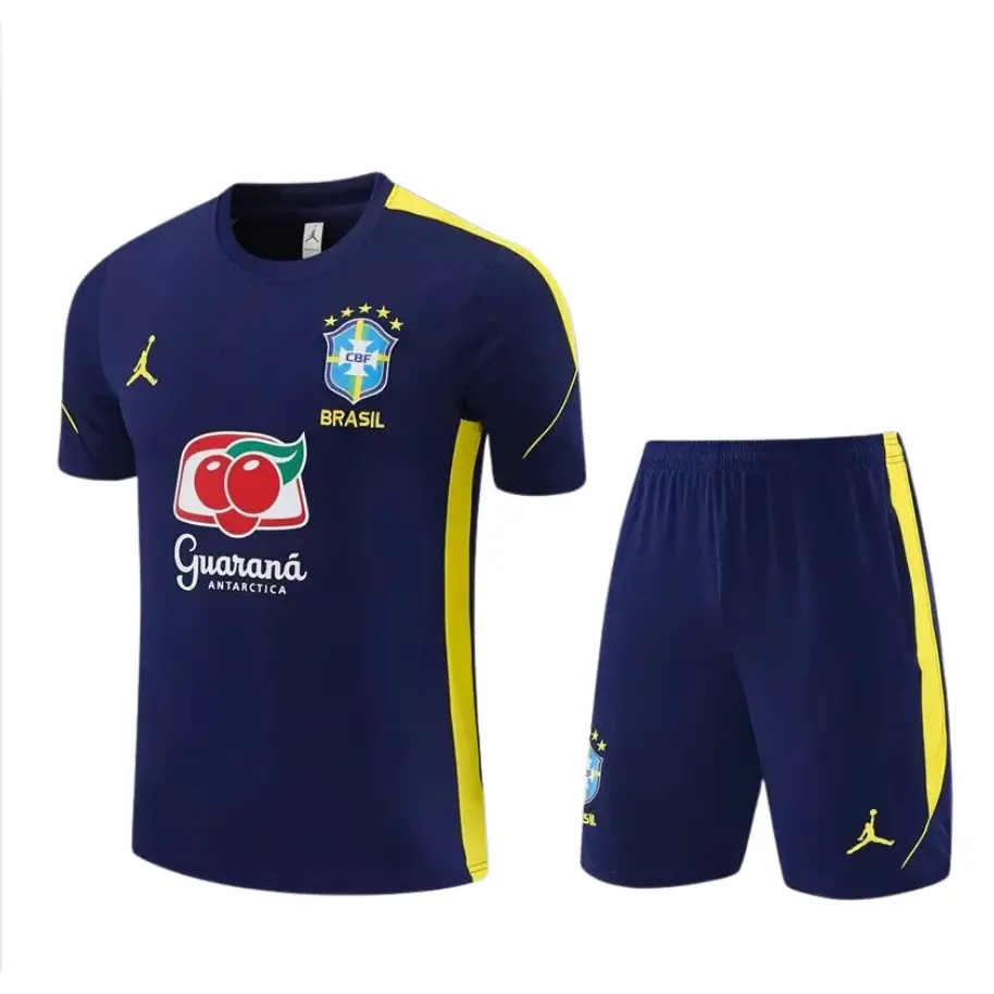 Kit Entraînement Brésil Coupe du monde 2026 Manches courtes Bleu Navy Passe D