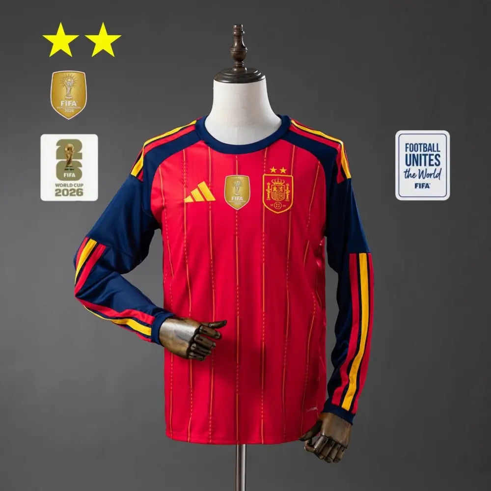 Maillot Espagne Domicile manches longues Coupe du Monde 2026 2 étoiles Passe D