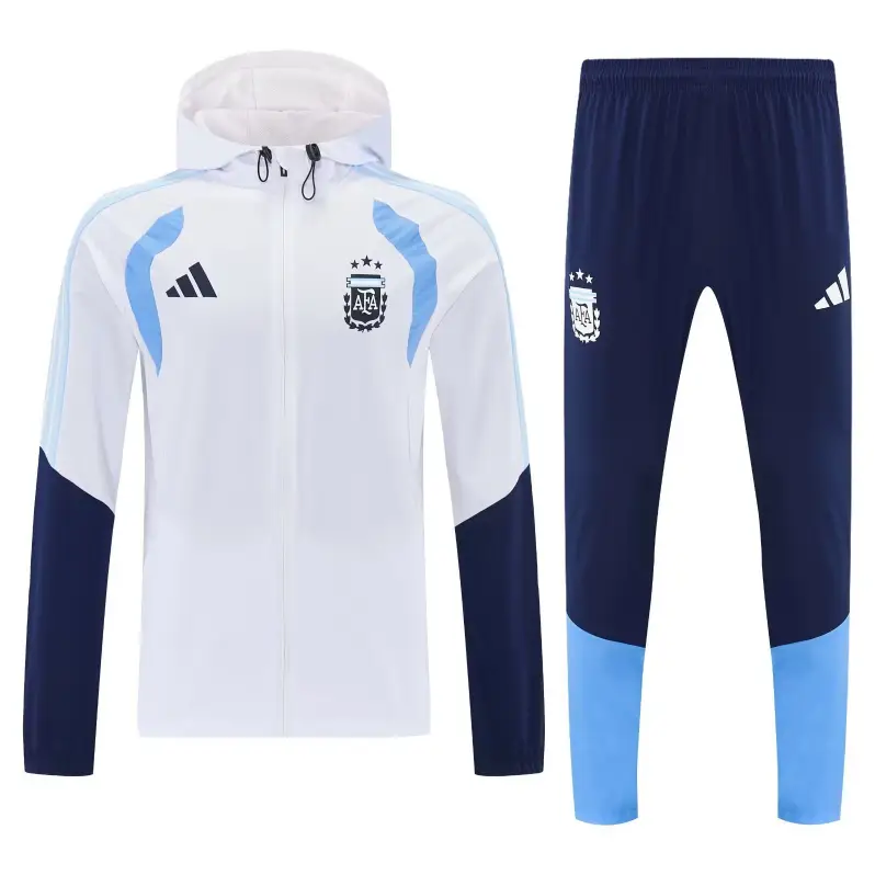 Winddichter Kapuzen-Trainingsanzug Argentinien Weiß 2026