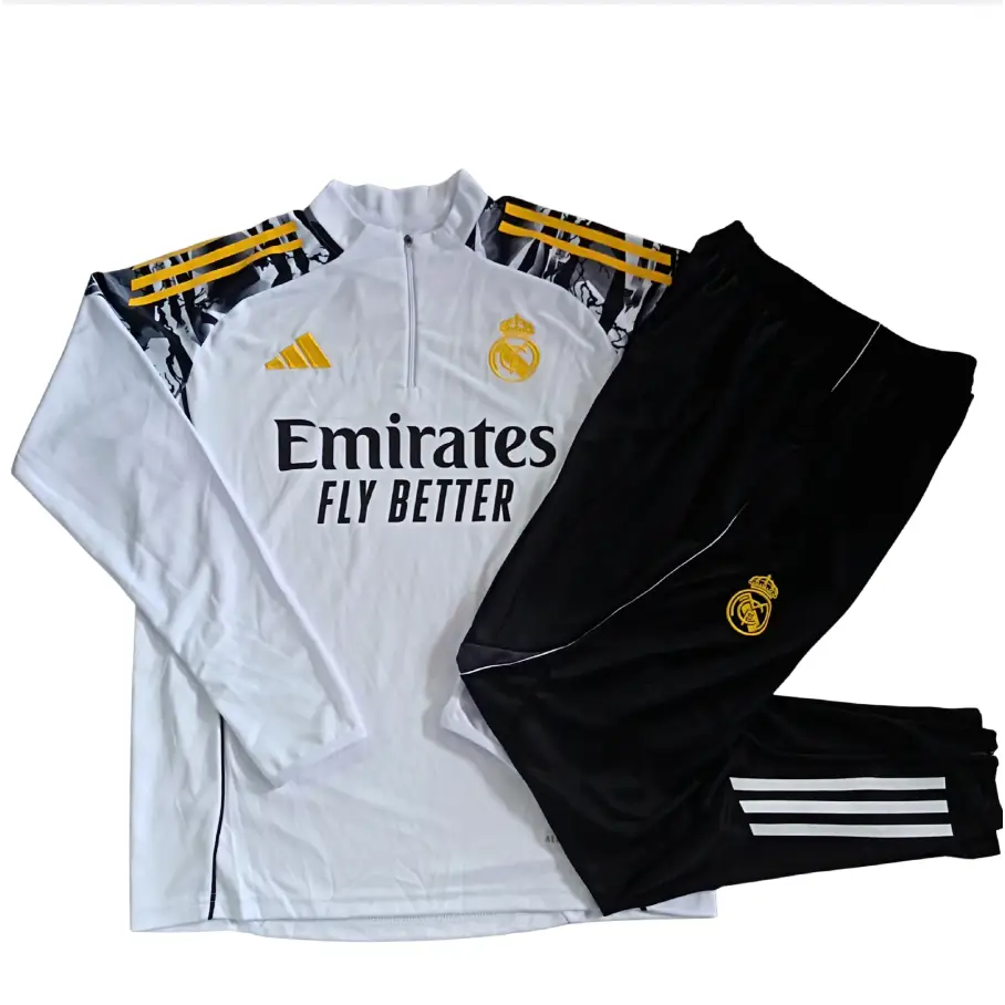 Real Madrid Kids' White and Orange Tracksuit 2026
